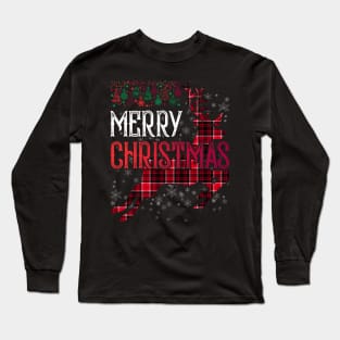 Red Plaid Merry Christmas Letter Reindeer Snowflake Buffalo Long Sleeve T-Shirt